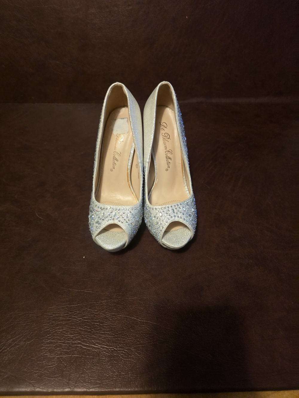 De Blossom Collection Sparkling Silver Peep-Toe Heels